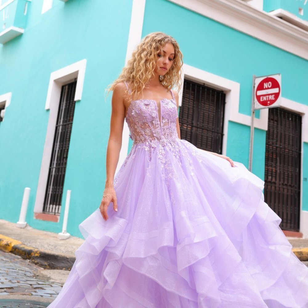 NEW LONG FORMAL BALL GOWN EMBROIDERED WITH SEQUINS & FLORAL APPLQIUE NX H1351